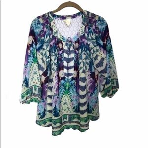 FIG & FLOWER Purple Floral Boho Blouse P